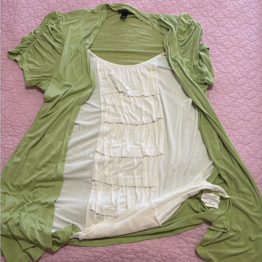 New Directions Green and White Layered two-fer top